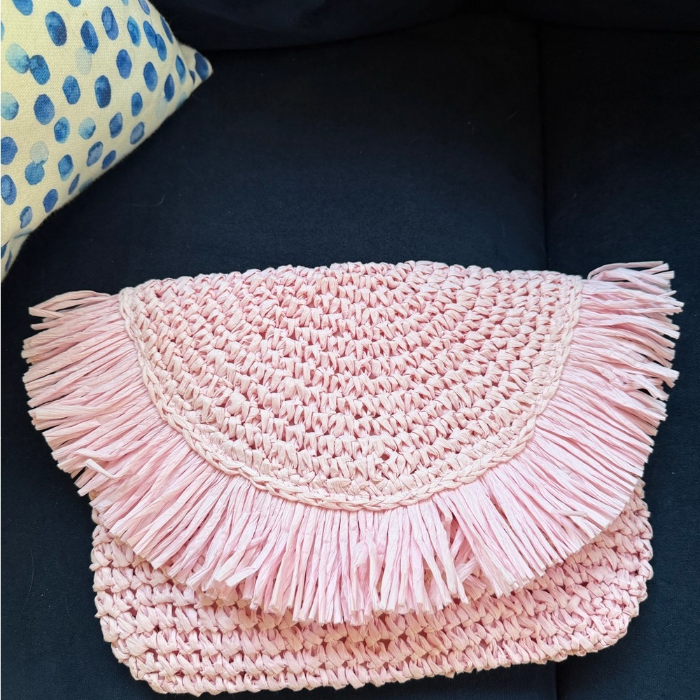 Pink Woven Fringe Clutch